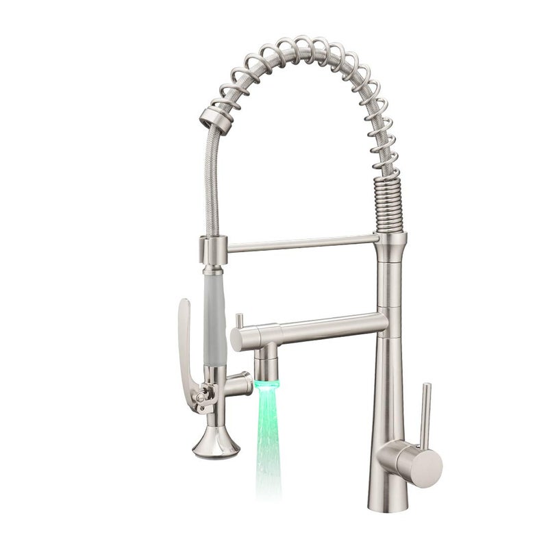 AIMADI Pull Down Kitchen Faucet with Sprayer,Commercial Single Handle Stainless Steel Brushed Nickel Kitchen Sink Faucet with LED Light - Image 1